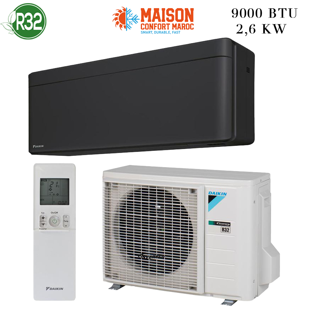 Climatiseur DAIKIN 9000 Btu Inverter Black – Refroidissement efficace et design élégant pour votre intérieur au Maroc.