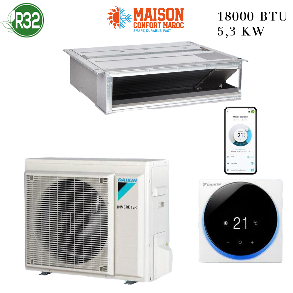 Climatiseur DAIKIN Gainable 18000 BTU Inverter – Refroidissement performant et écoénergétique, installation professionnelle au Maroc.