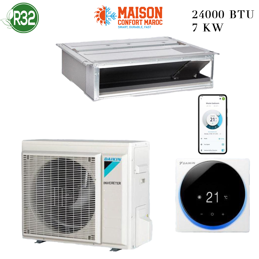 Climatiseur DAIKIN Gainable 24000 BTU Inverter 7 kW – Refroidissement puissant et économique, installation professionnelle au Maroc.