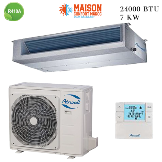 Climatiseur Gainable Airwell 24000 BTU 7 kW – Solution de climatisation discrète et efficace.