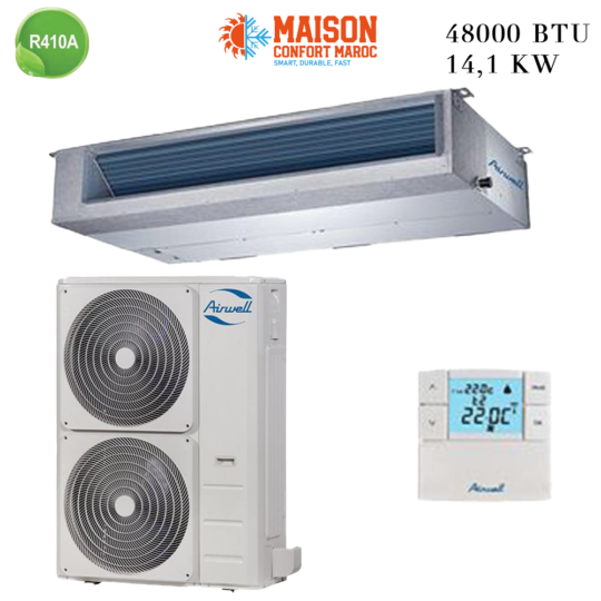 Climatiseur Gainable Airwell 48000 BTU 14.1 kW – Solution de climatisation puissante et discrète pour grands espaces.