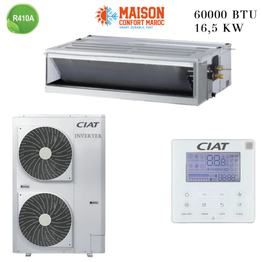 Climatiseur Gainable CIAT 60000 BTU Inverter 16.5 kW – Climatisation puissante et discrète pour grands espaces.