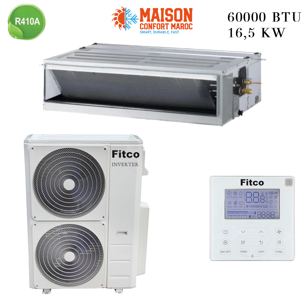 Climatiseur Gainable Fitco 60000 BTU Inverter 16.5 kW – Climatisation performante et économique pour grands espaces