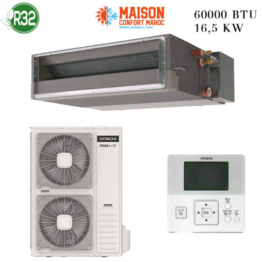 Climatiseur Gainable HITACHI 60000 BTU Inverter 16.5 kW – Climatisation haute performance pour grands espaces.