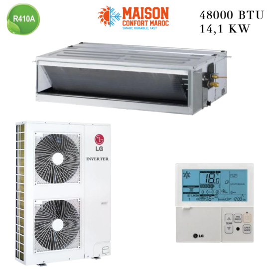 Climatiseur Gainable LG 48000 BTU Inverter 14.1 kW – Refroidissement puissant et écologique pour grands espaces.