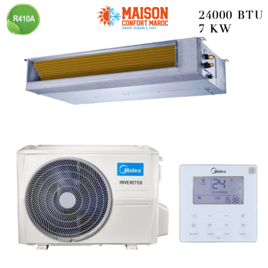 Climatiseur Gainable Midea 24000 BTU Inverter 7 kW – Solution idéale pour un confort thermique efficace et économique.