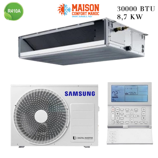 Climatiseur Gainable Samsung 30000 BTU Inverter 8.7 kW – Solution efficace et économique pour climatisation de moyennes et grandes surfaces.