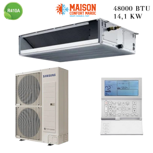Climatiseur Gainable Samsung 48000 BTU Inverter 14.1 kW – Refroidissement puissant pour grands espaces avec efficacité énergétique.
