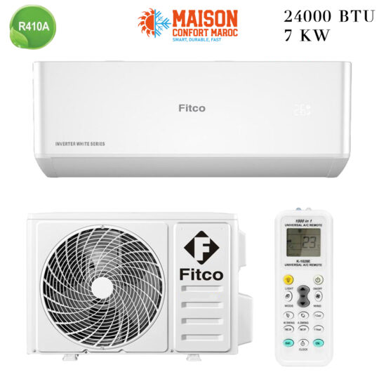 Climatiseur Split Mural Fitco 24000 Btu R410 – Refroidissement puissant et économique au Maroc.