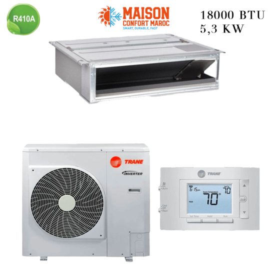 Climatiseur Gainable TRANE 18000 BTU Inverter – Climatisation performante et discrète pour espaces réduits à moyens.