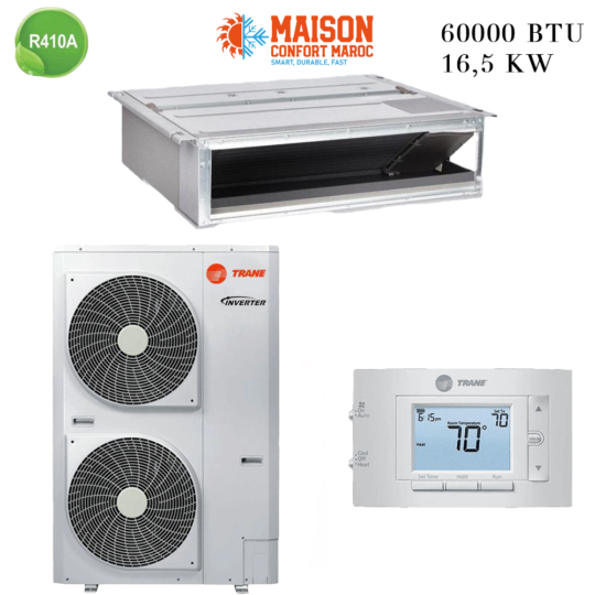 Climatiseur Gainable TRANE 60000 BTU Inverter – Solution idéale pour climatisation dans de grands espaces avec une efficacité énergétique optimale.