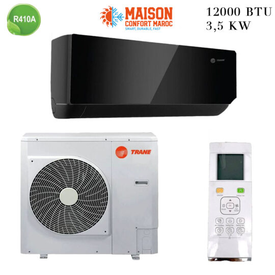 Climatiseur Trane Black Mirror 12000 BTU R410 – Élégance, puissance et économie d’énergie, livraison gratuite au Maroc.