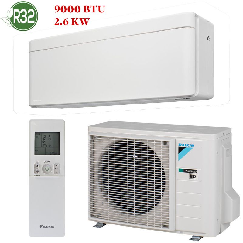 Climatiseur DAIKIN 9000 BTU Inverter blanc moderne installé dans un salon au Maroc avec technologie économique et design élégant.